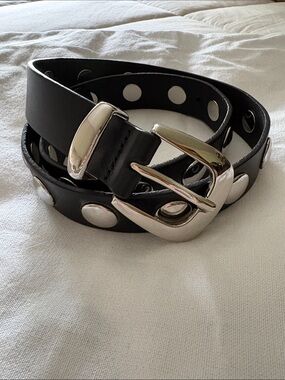 Madewell black leather belt with silver details